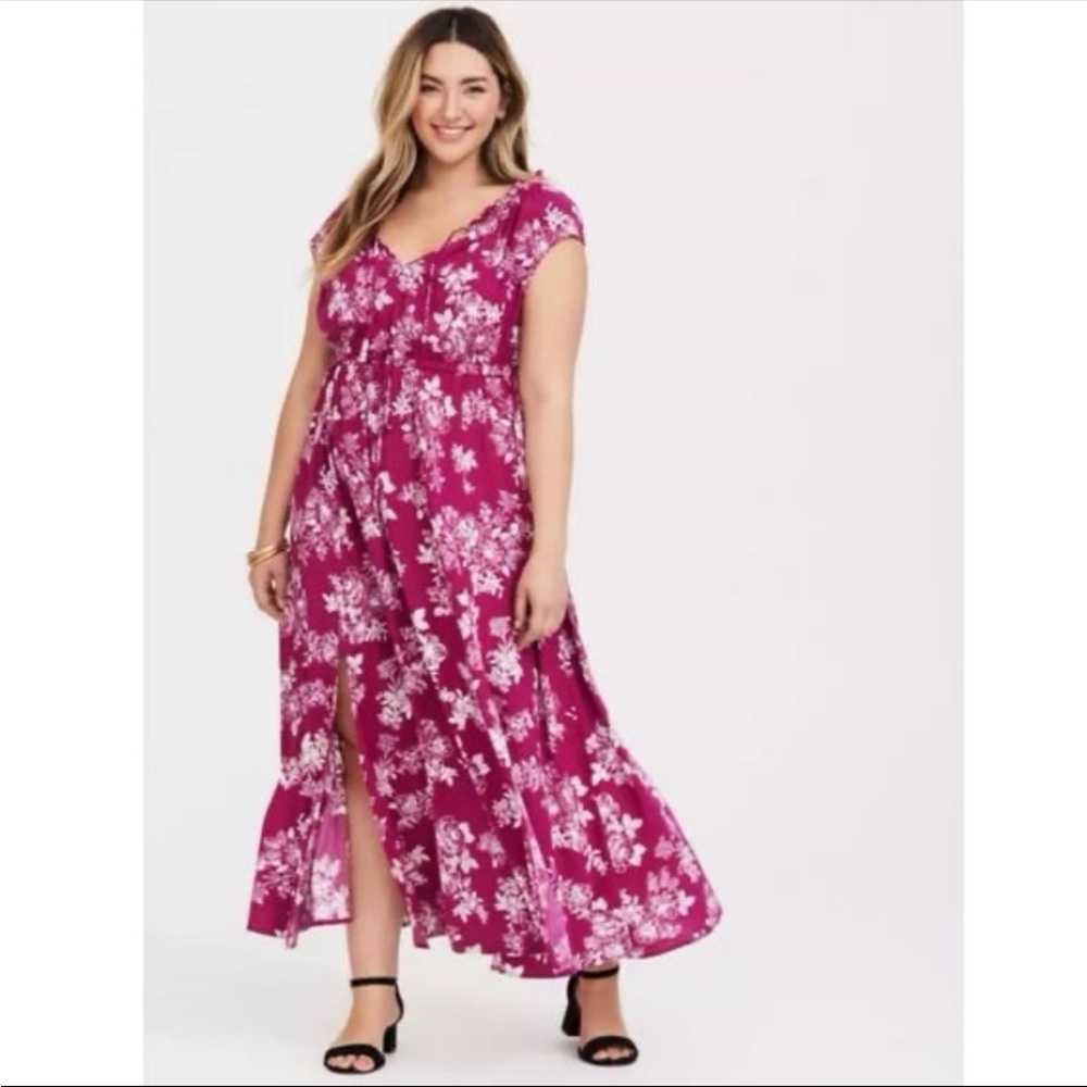 Torrid Magenta Floral Tie-Front Maxi Dress